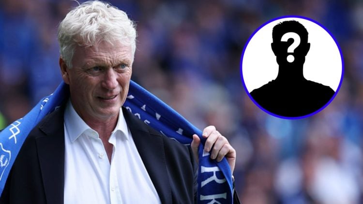 Everton manager David Moyes wears a scarf (left), mystery player (inset)