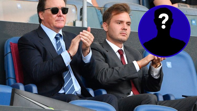 Dan and Ryan Friedkin watching Roma from the stands. Inset, EN mystery player icon.