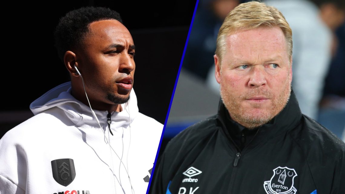Split image of Kenny Tete in Fulham tracksuit before Premier League game and Ronald Koeman as Everton manager.