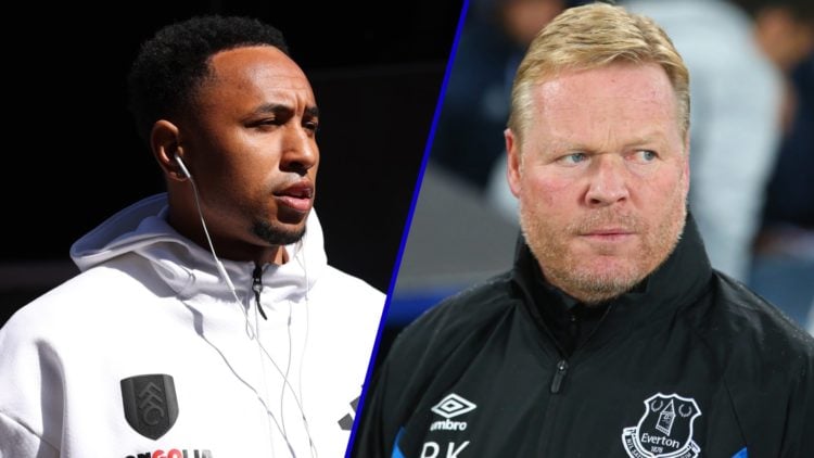 Split image of Kenny Tete in Fulham tracksuit before Premier League game and Ronald Koeman as Everton manager.
