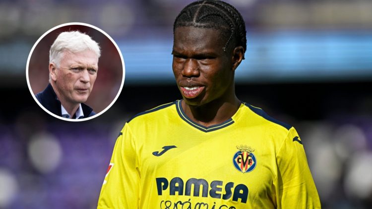 Everton target Thierno Barry. Inset of David Moyes