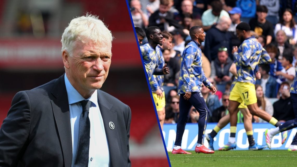 David Moyes walks into the City Ground ahead of Nottingham Forest vs Everton. Everton's players warm-up ahead of their Premier League clash away to...