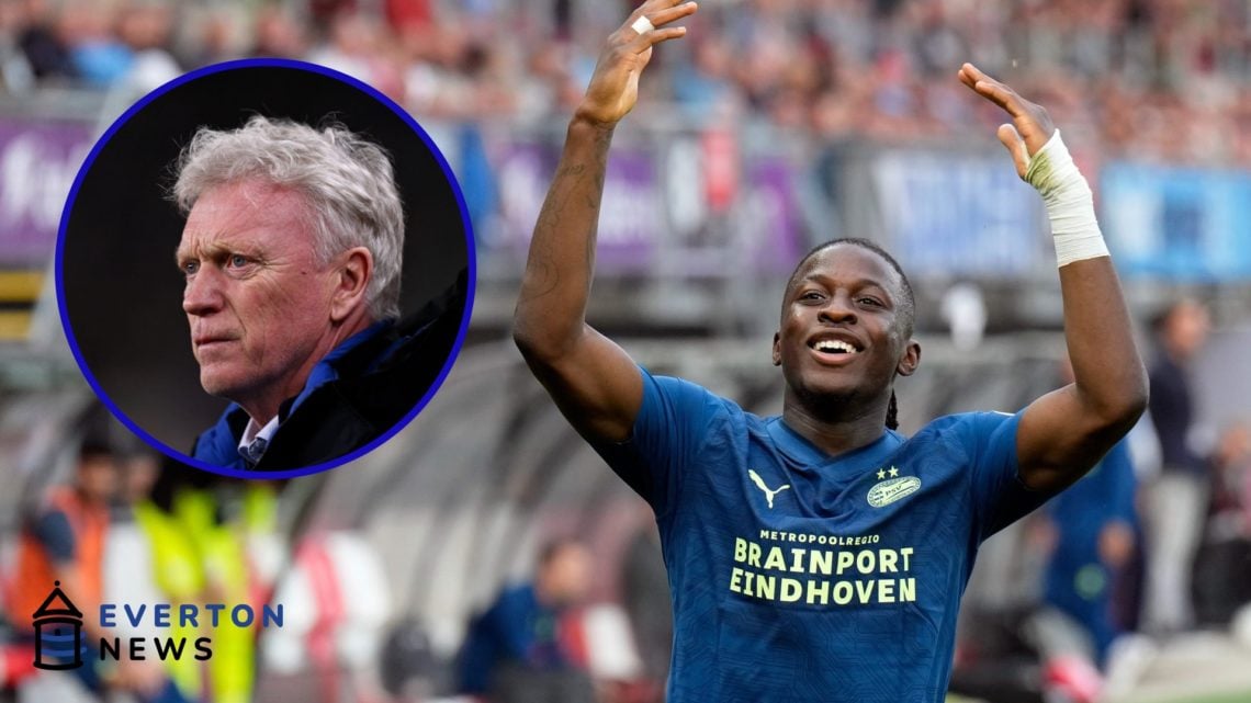 Johan Bakayoko celebrates after scoring for PSV Eindhoven vs Sparta. David Moyes watches his Everton side from the Molineux sideline against Wolves.