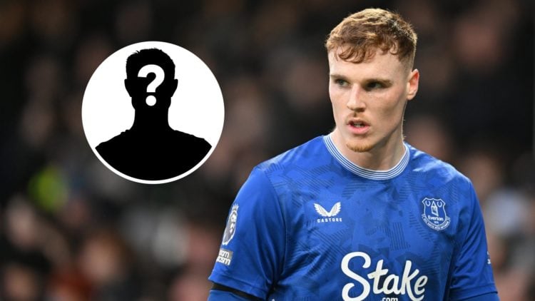 Everton defender Jake O'Brien. Inset of mystery player.