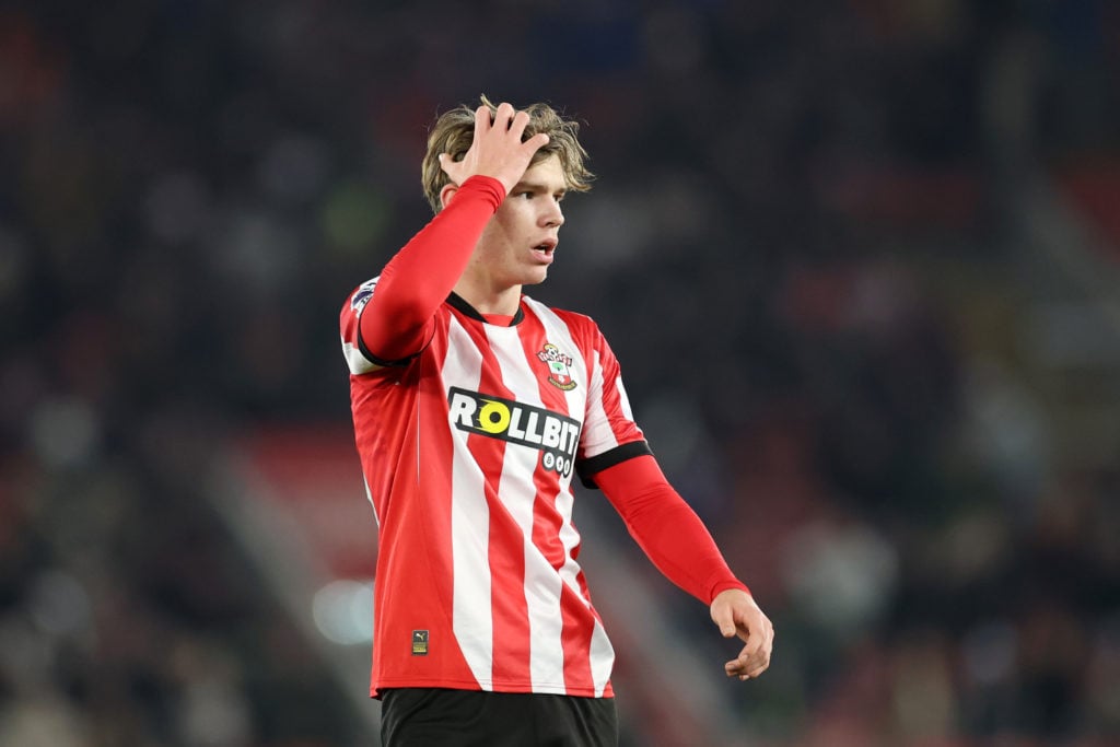 Tyler Dibling playing for Southampton.