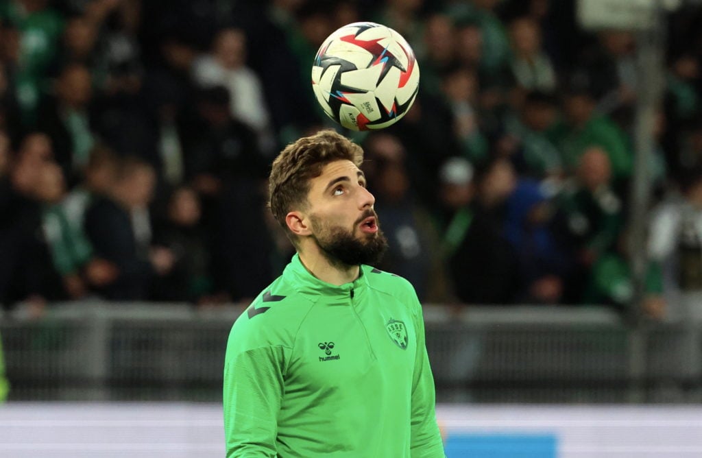 Zuriko Davitashvili juggles the ball while warming up for Saint-Etienne.