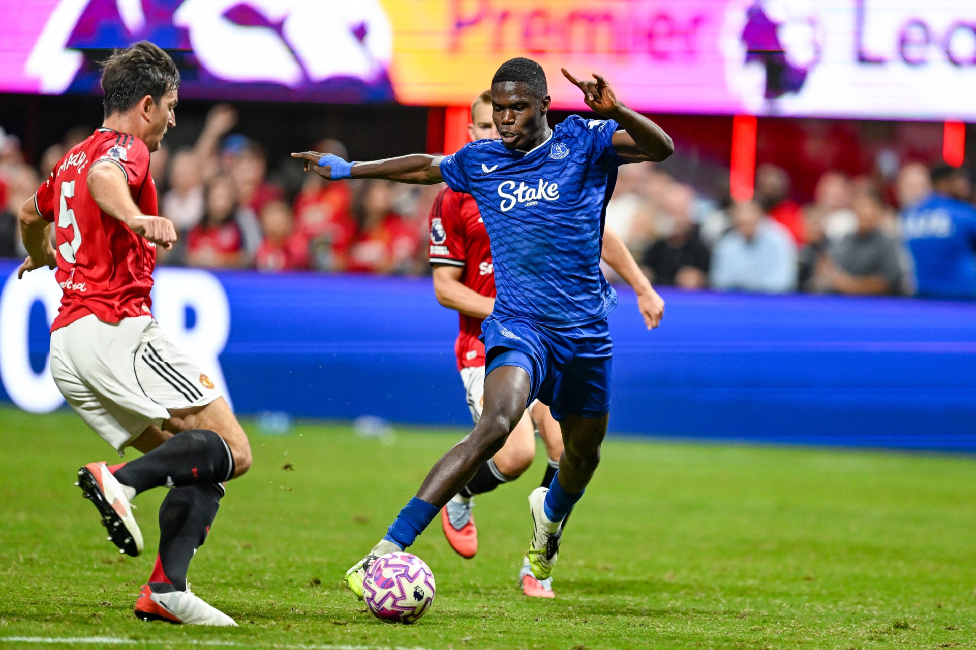 Everton striker Thierno Barry in action against Manchester United.