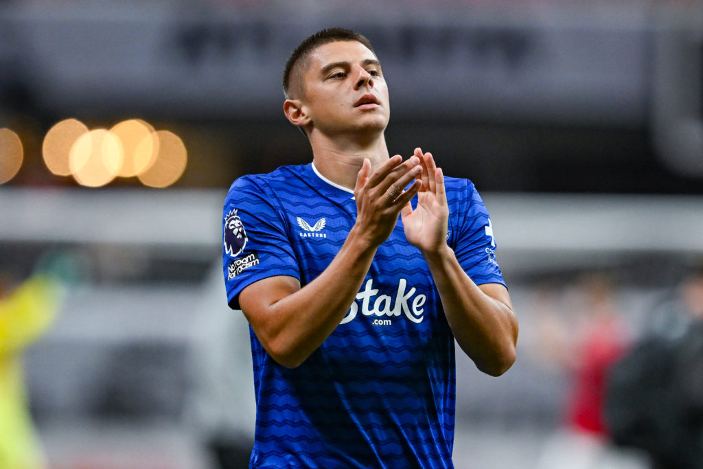 Everton's Vitaliy Mkykolenko applauds the fans during pre-season.