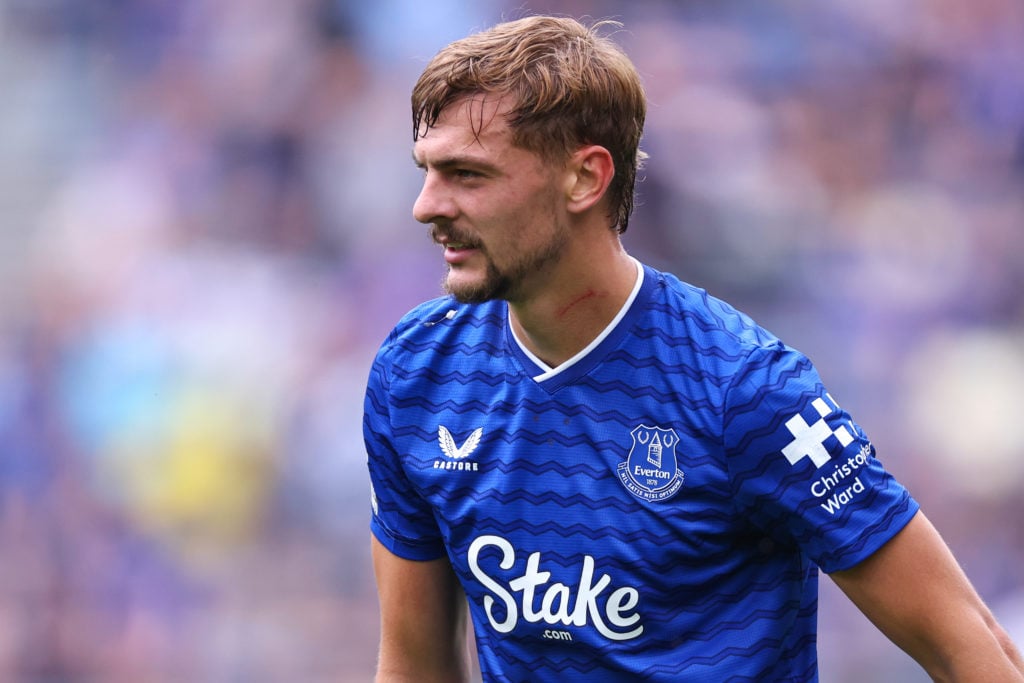 Kiernan Dewsbury-Hall watches on during Everton against Roma.