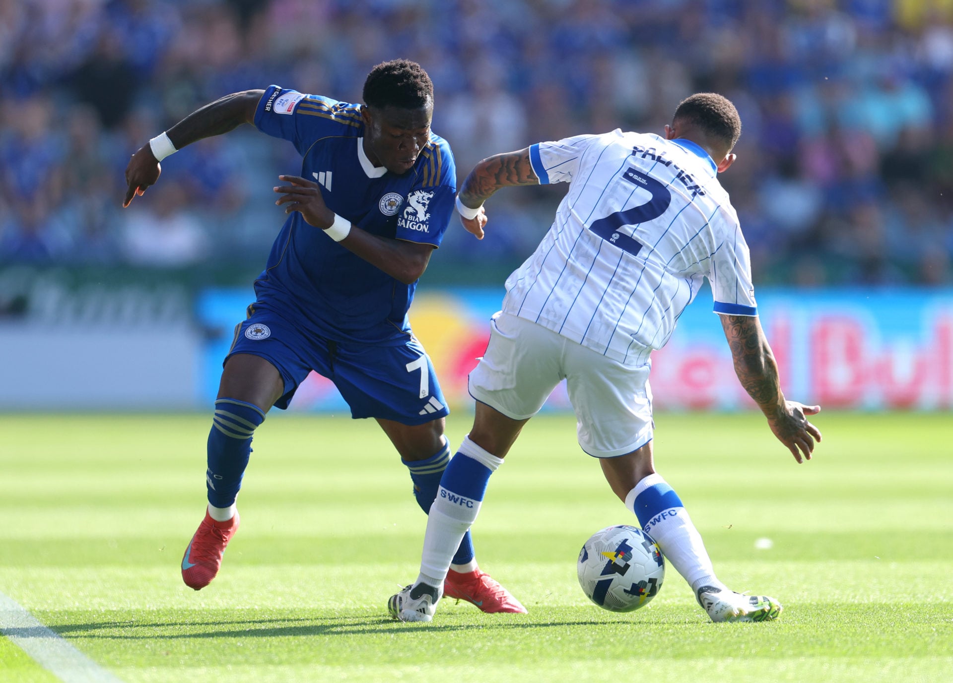 Leicester City winger Abdul Fatawu against Sheffield Wednesday.