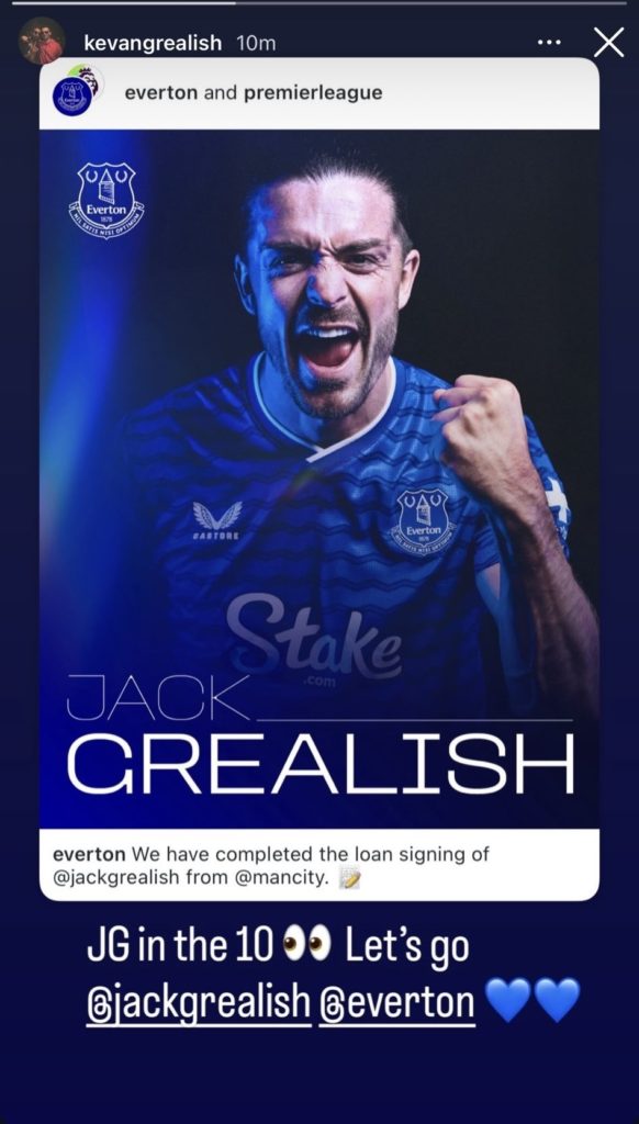 Jack Grealish's brother, Kevan, posts following his move to Everton.