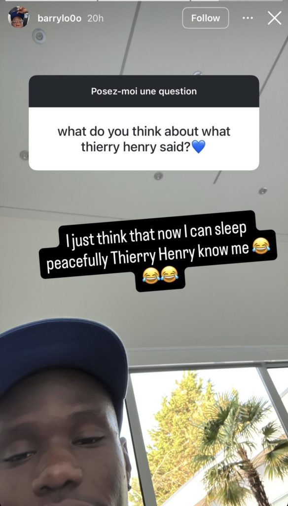 Thierno Barry reacts to Thierry Henry's praise on his Everton debut.