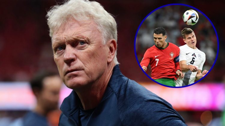 Everton manager David Moyes. Inset, Cristiano Ronaldo challenges for a header.