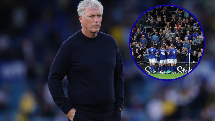 Everton manager David Moyes. Inset, Everton players celebrate after goal against Mansfield.