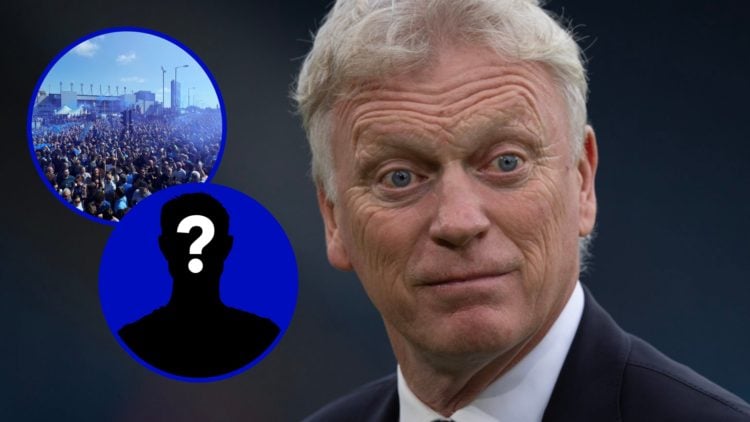 Everton manager David Moyes looking on. Inset, Everton fans outside Goodison Park. Inset, EN mystery player.