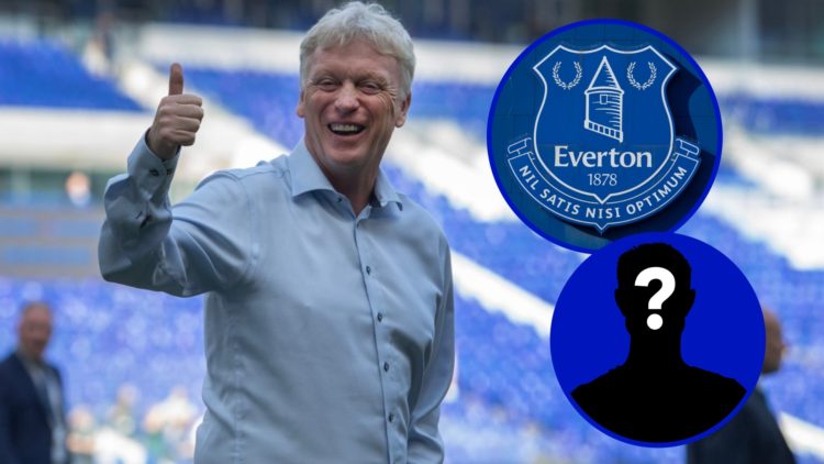 Everton manager David Moyes. Inset, Everton badge on Goodison Park. Inset, EN mystery player.