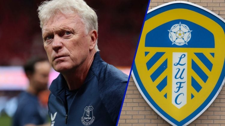 Everton manager David Moyes looking on. Inset, Leeds United badge on Elland Road.