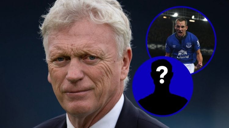Everton manager David Moyes. Inset, Leon Osman celebrating for Everton. Inset, EN mystery player.