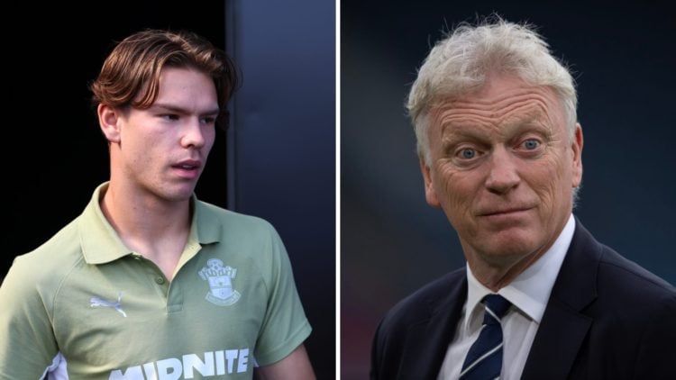 Tyler Dibling and David Moyes of Everton.