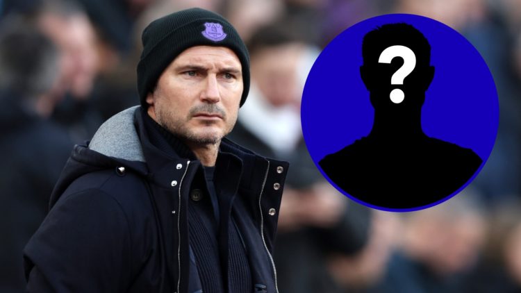 Frank Lampard watching on as Everton manager. Inset, EN mystery player icon.