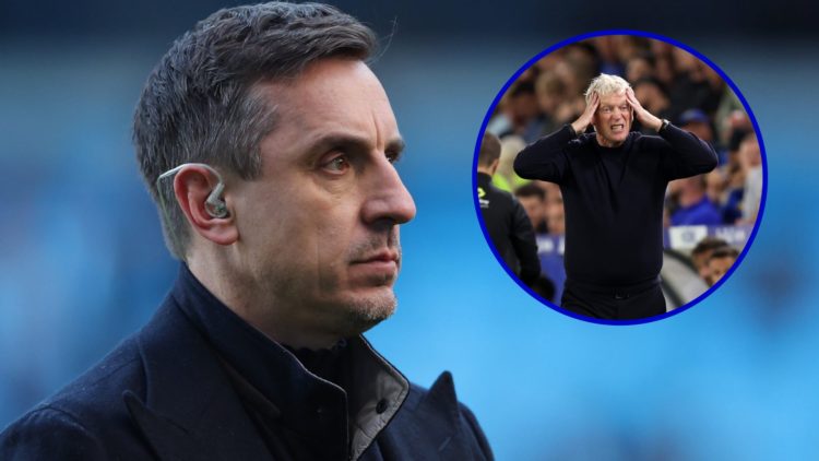 Pundit Gary Neville. Inet, Everton manager David Moyes frustrated by decision in Leeds United defeat.