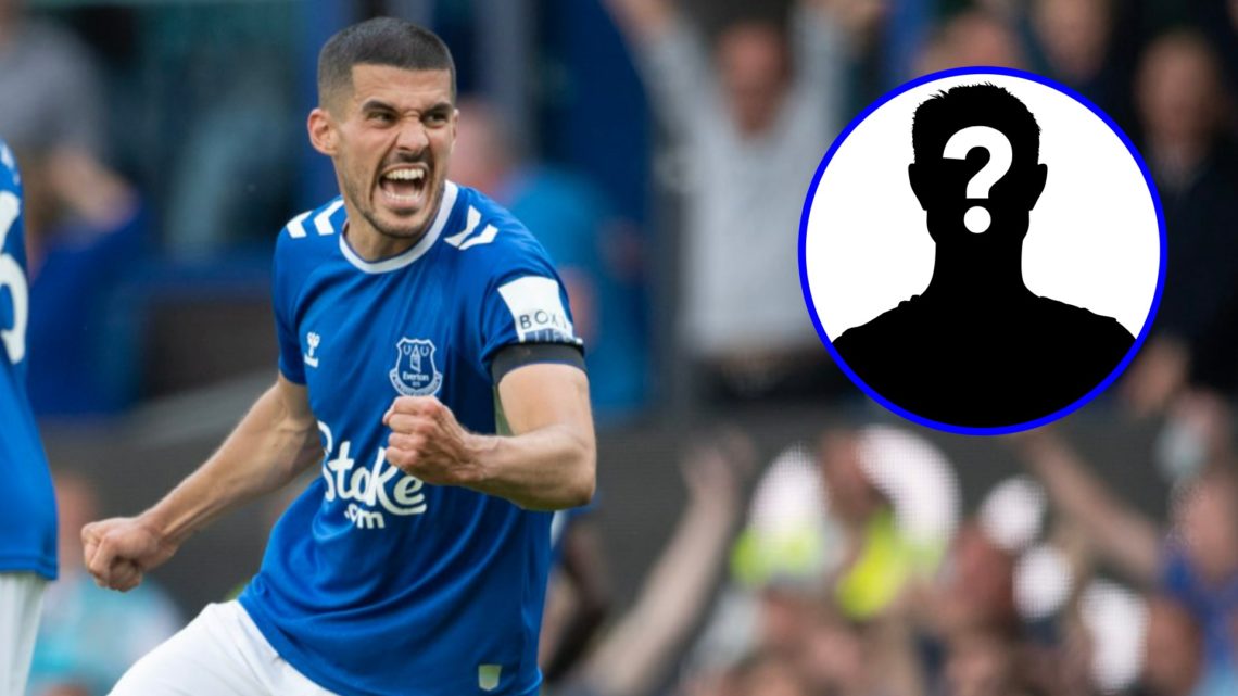 Conor Coady celebrates for Everton (left) mystery player (inset)