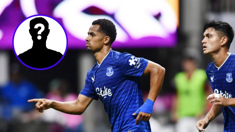 Iliman Ndiaye and Carlos Alcaraz celebrate for (Everton central), mystery player (inset)