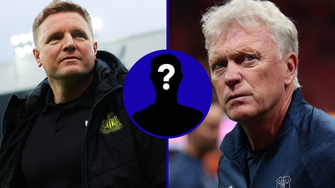 Newcastle United manager Eddie Howe. Inset, EN mystery player. Inset, Everton boss David Moyes.