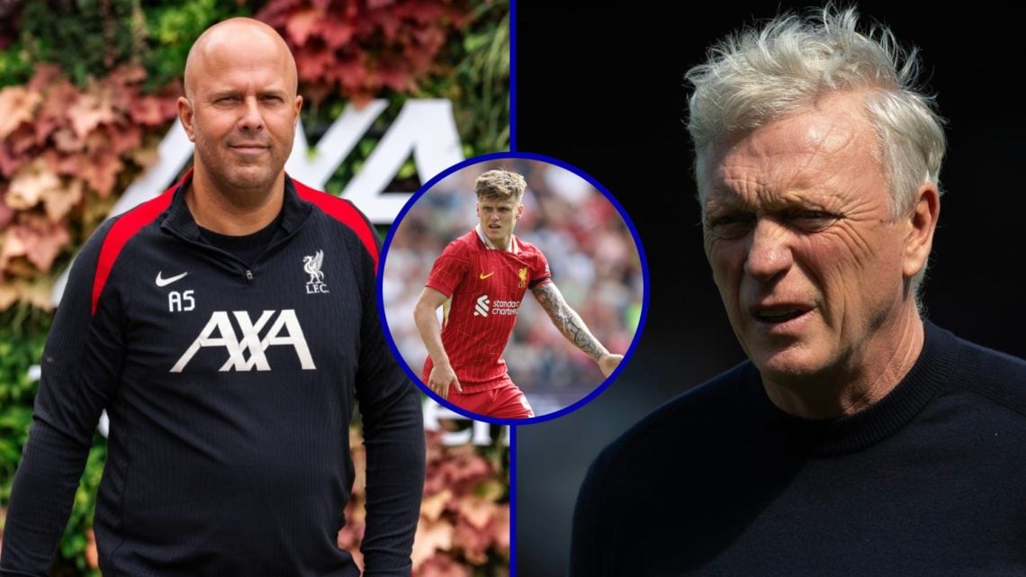 Liverpool manager Arne Slot. Inset, Ben Doak in action for Liverpool. Inset, Everton boss David Moyes.