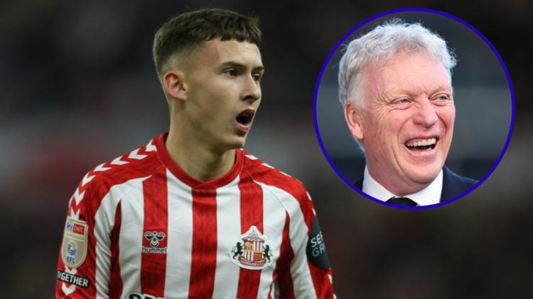 Sunderland midfielder Chris Rigg in action. Inset, Everton boss David Moyes laughing.