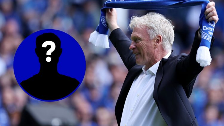 Everton manager David Moyes holding a scarf up. Inset, EN mystery player icon.