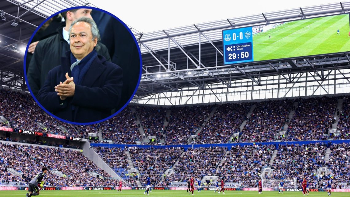 Farhad Moshiri looks on during a Merseyside Derby between Everton and Liverpool. Everton fans attend the Hill Dickinson Stadium for a friendly betw...