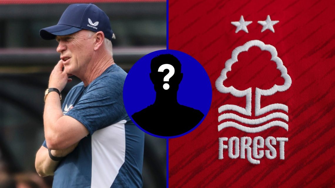 Everton manager David Moyes. Inset, EN mystery player. Inset, Nottingham Forest badge.