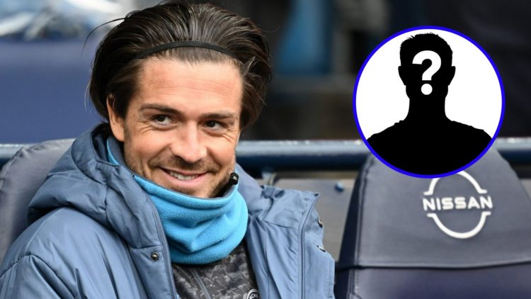 Grealish looks on from the Manchester City bench (left), mystery player (inset)
