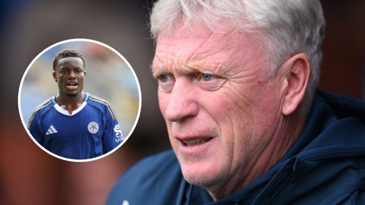 Everton manager David Moyes. Inset of Leicester City winger Abdul Fatawu.