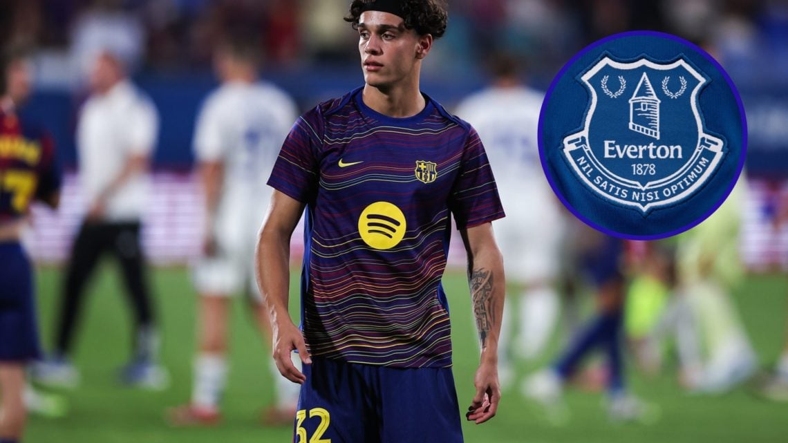 Hector Fort plays for Barcelona in a pre-season friendly against Como.