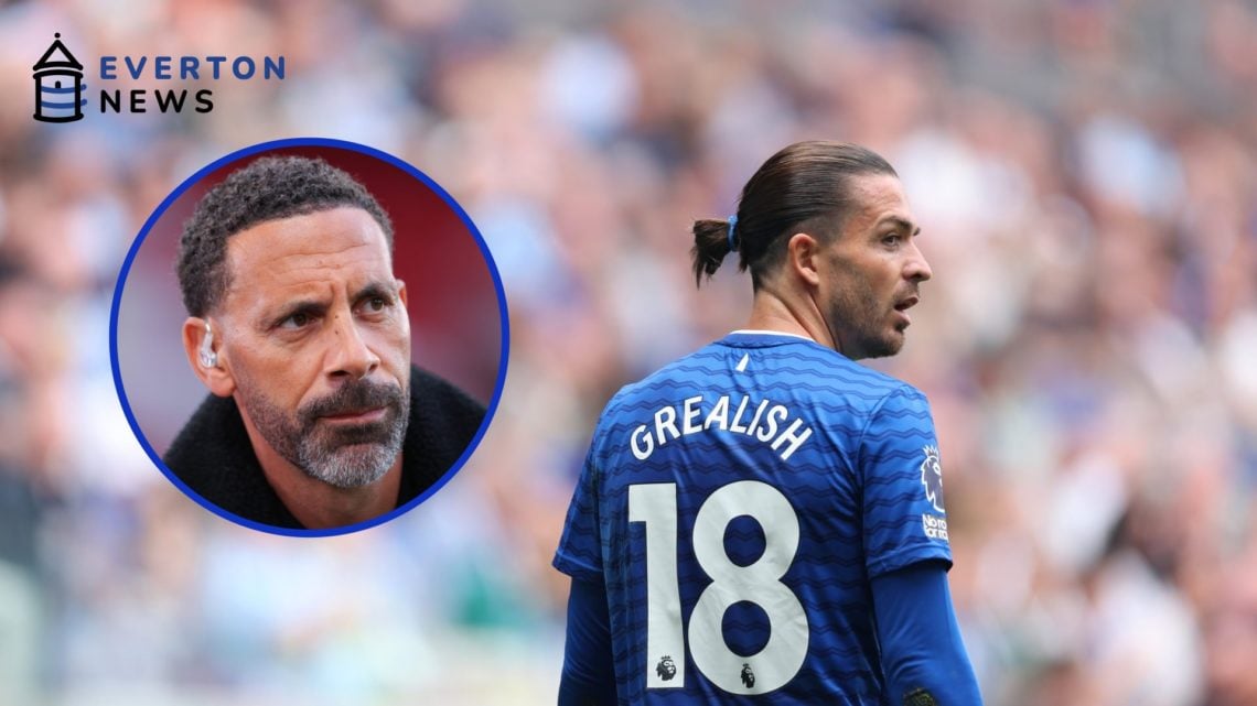 Jack Grealish plays for Everton in their Premier League game against Southampton. Rio Ferdinand reacts during Manchester United's Europa League gam...
