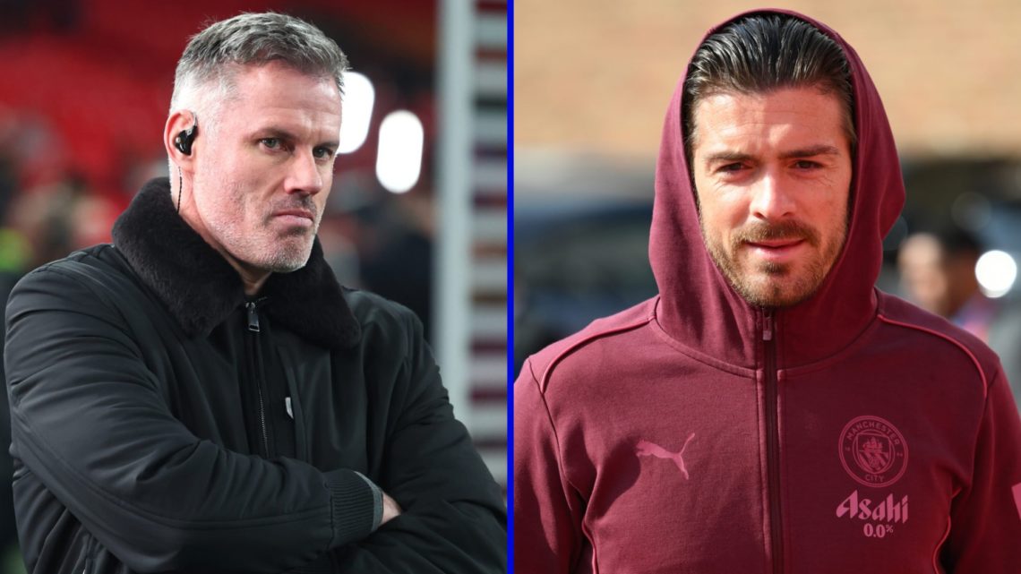 Pundit and former Liverpool player Jamie Carragher. Inset, Man City star Jack Grealish.