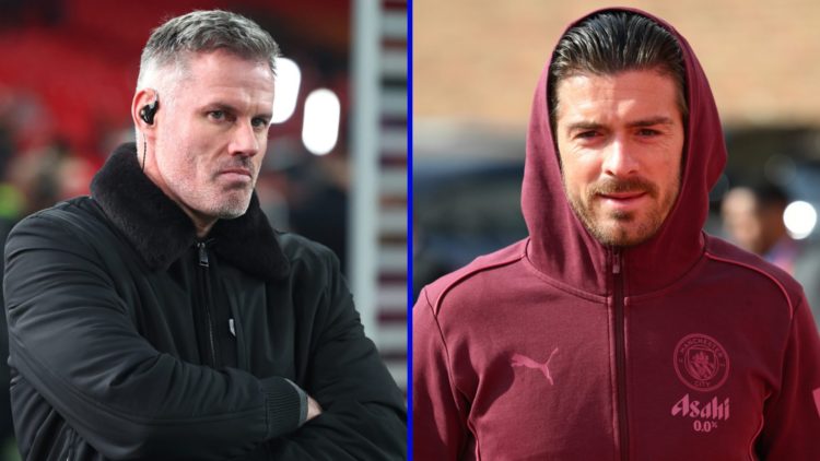 Pundit and former Liverpool player Jamie Carragher. Inset, Man City star Jack Grealish.