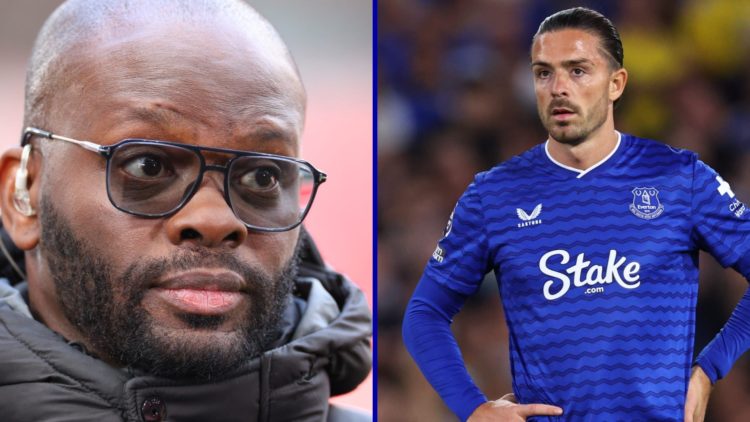 Former Everton striker Louis Saha. Inset, Jack Grealish whilst playing for Everton.