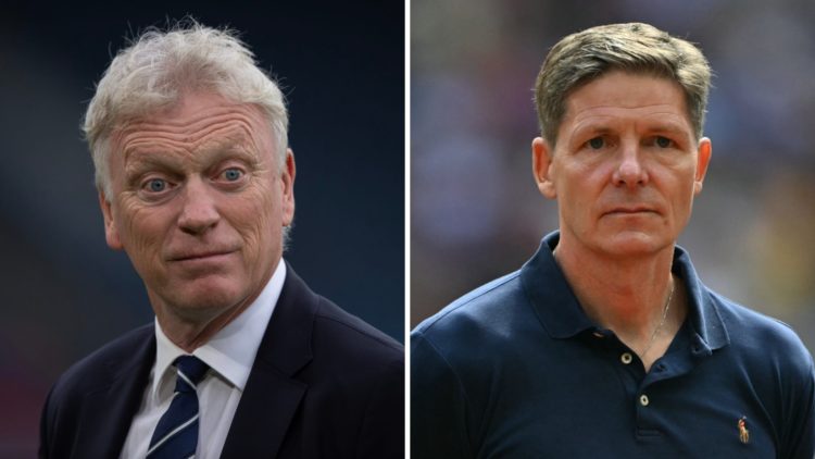 Everton manager David Moyes and Crystal Palace boss Oliver Glasner.