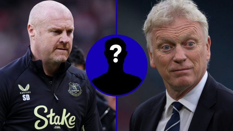 Split image of Former Everton manager Sean Dyche and Everton boss David Moyes. Inset, EN mystery player.