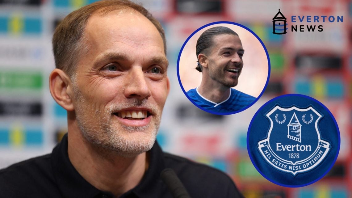 Thomas Tuchel speaks during a press conference as the England manager. Jack Grealish plays for Everton against Brighton & Hove Albion in the Premie...