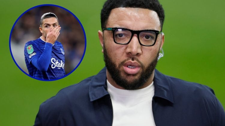 Pundit and former Premier League striker Troy Deeney. Inset, Jack Grealish playing for Everton.