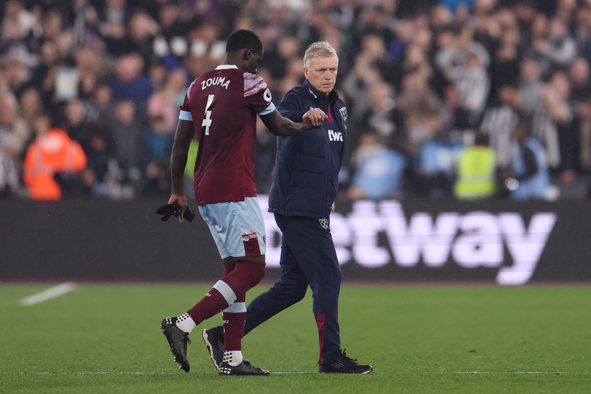 West Ham United manager David Moyes with defender Kurt Zouma.