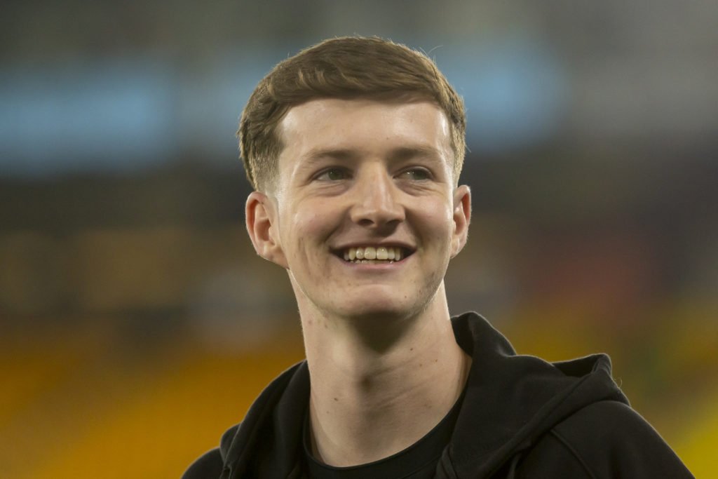 Kellen Fisher smiling ahead of Norwich City against Oxford United.
