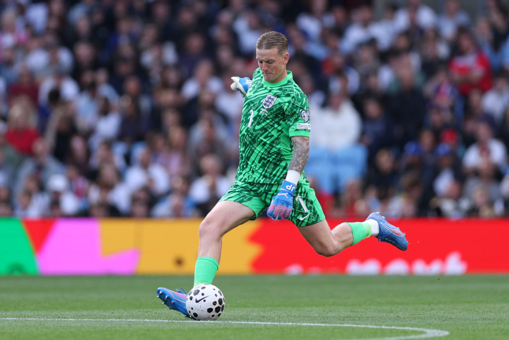 Jordan Pickford in action during England vs Andorra.