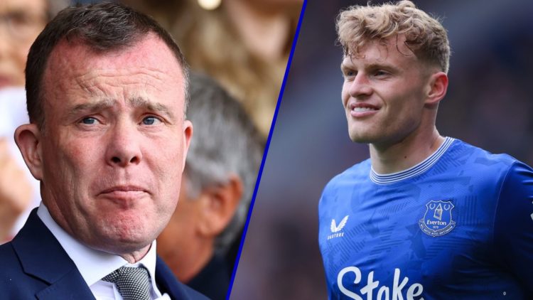 Split image of Everton CEO Angus Kinnear and Everton defender Jarrad Branthwaite.