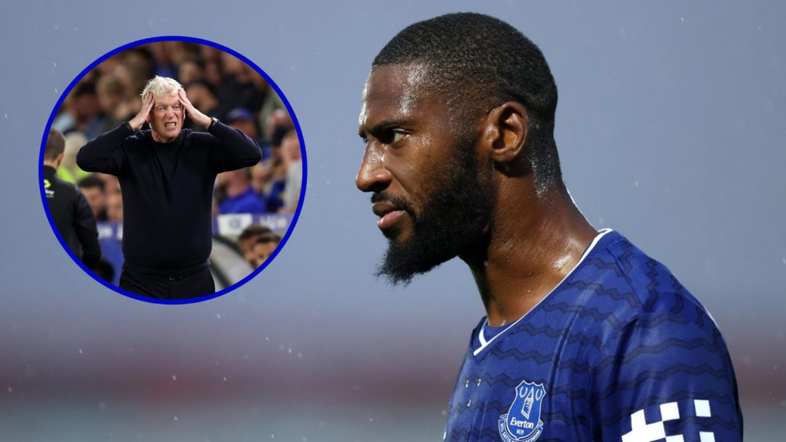 Everton striker Beto looking on during pre-season. Inset, David Moyes reacts against Leeds United.