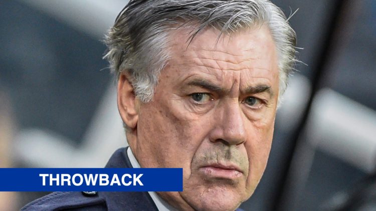 Former Everton manager Carlos Ancelotti with throwback banner.
